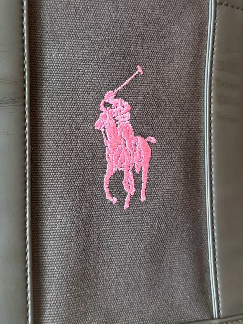 Ralph Lauren Black Canvas Tote with Pink Polo Emblem - Picture 3 of 9